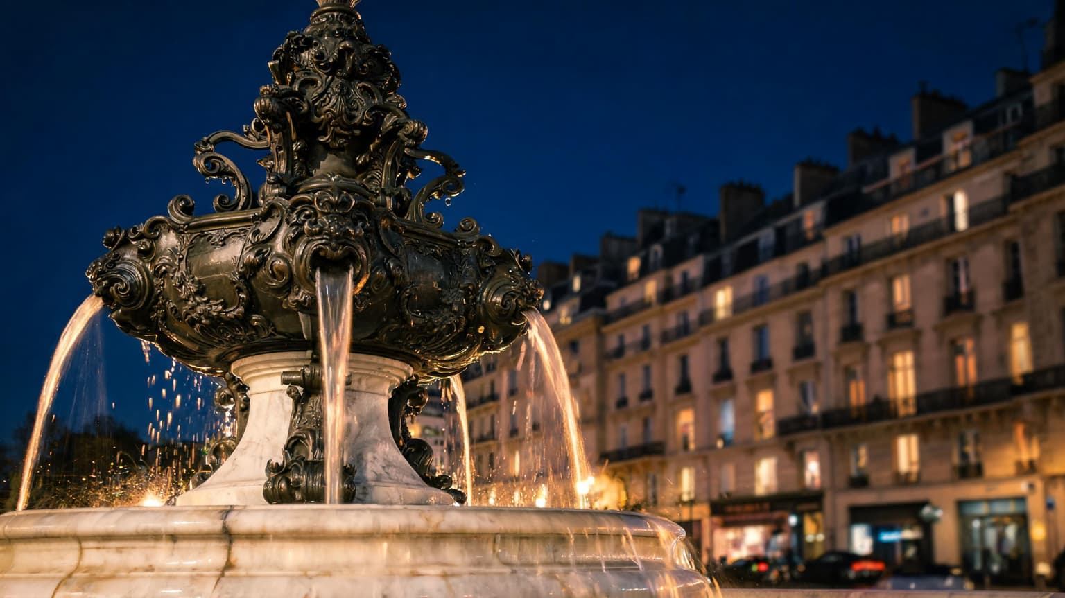 Quartier parisien sous la pluie la nuit